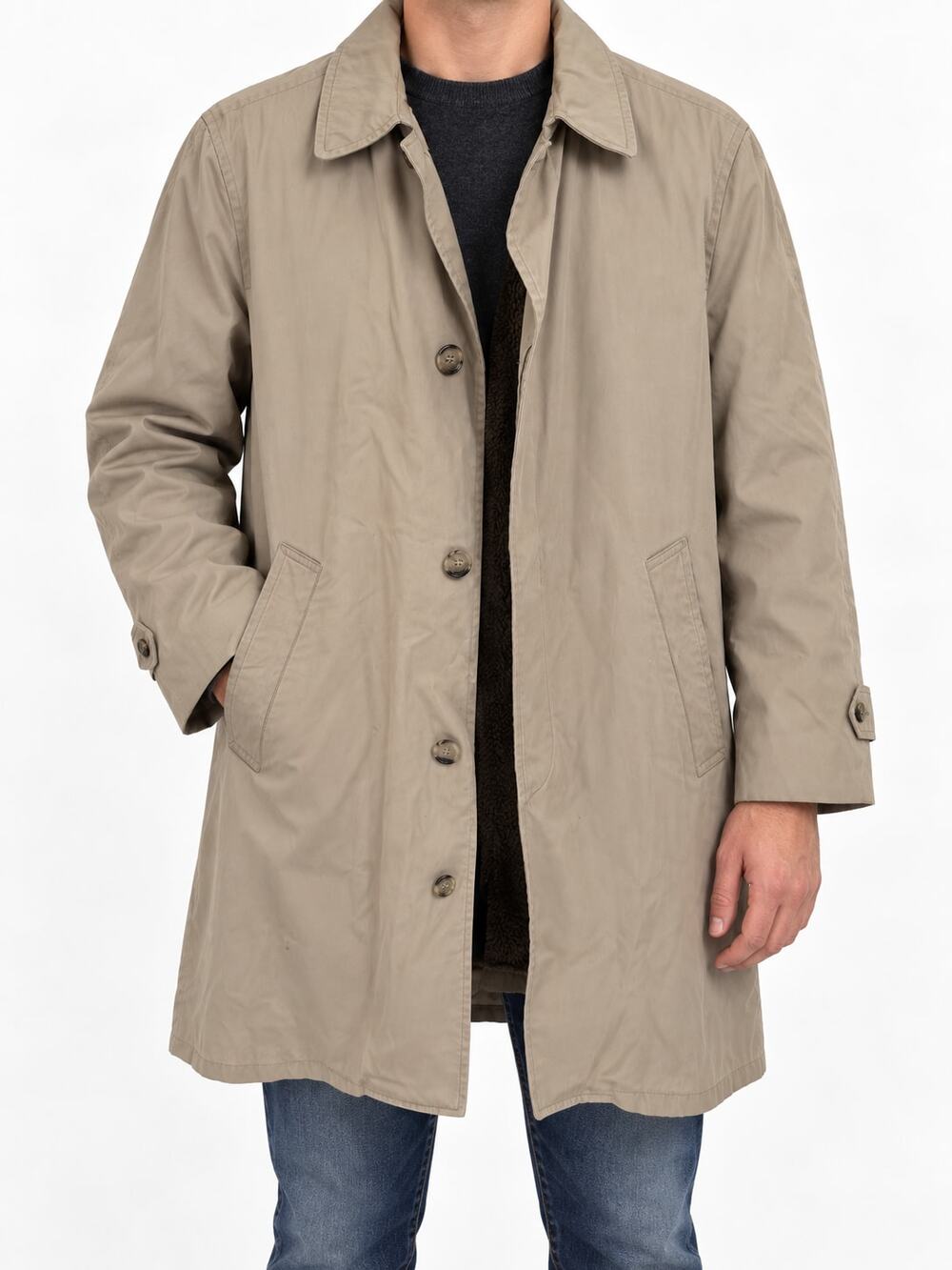 London Fog Maincoats Men's Tan Gabardine Raincoat 36 Short Removable Pile Liner